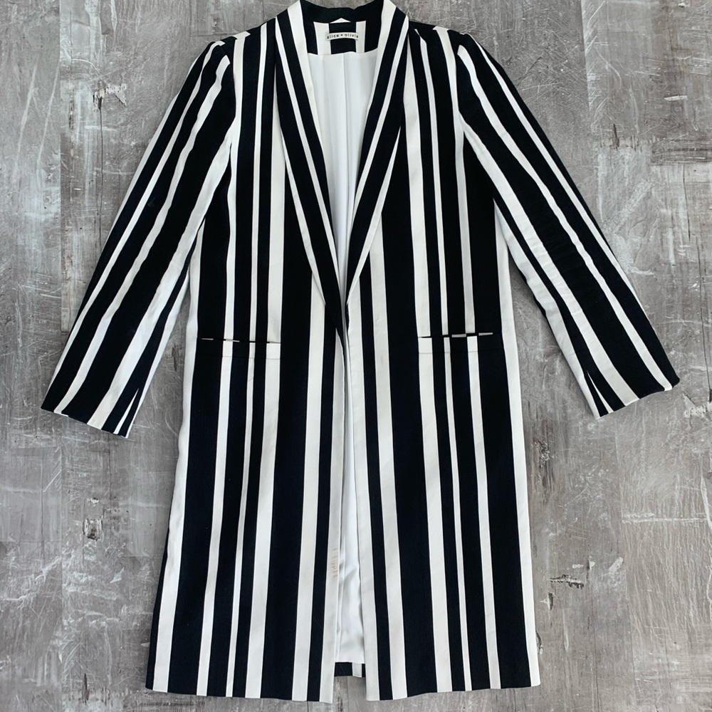 Alice and Olivia black and white striped coat.